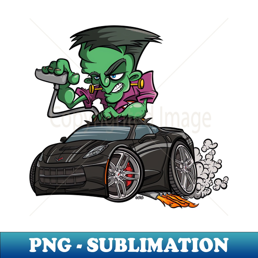 HV-14438_Frank Frankenstein Cartoon Monster Racing Car Black C7 Corvette 3058.jpg