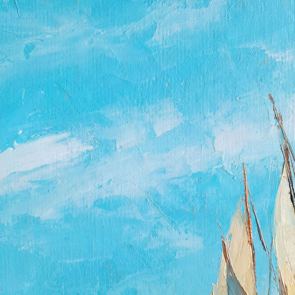 The day is clear, but with a thin layer of clouds. Fragment of a close-up Seascape Original art.