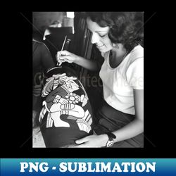 Vintage Photo of Woman Painting Pottery - PNG Transparent Sublimation Design - Bold & Eye-catching