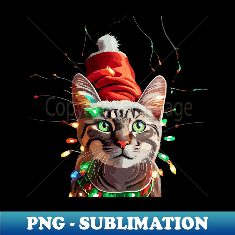 IV-7732_Christmas Lights Cat - Santa Black Cat Tangled Up In Christmas Tree Lights 1553.jpg