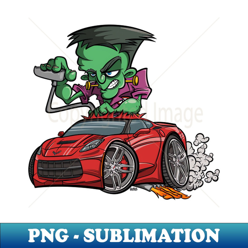 KC-14439_Frank Frankenstein Cartoon Monster Racing Car Red C7 Corvette 7021.jpg