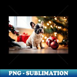 french bulldog puppy by christmas tree - premium png sublimation file - unlock vibrant sublimation designs