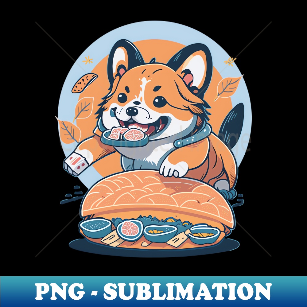 PE-595_A Cute Corgi Eating Sushi Corgi Eating a Bowl of Japanese Sushi 9629.jpg