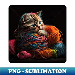 cute kitten in wool yarn art design - adorable feline tee - png transparent digital download file for sublimation - unlock vibrant sublimation designs
