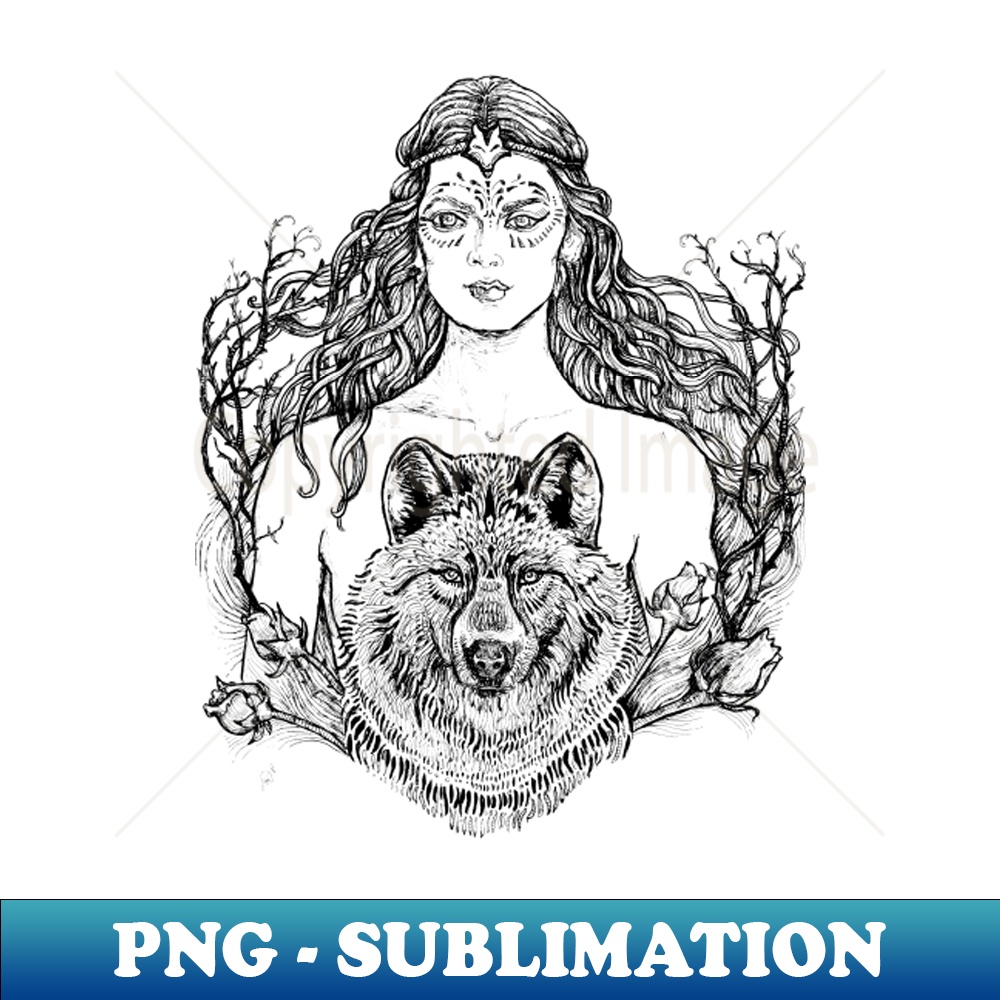 PZ-39886_Woman with Wolf - Black and White Drawing 3472.jpg