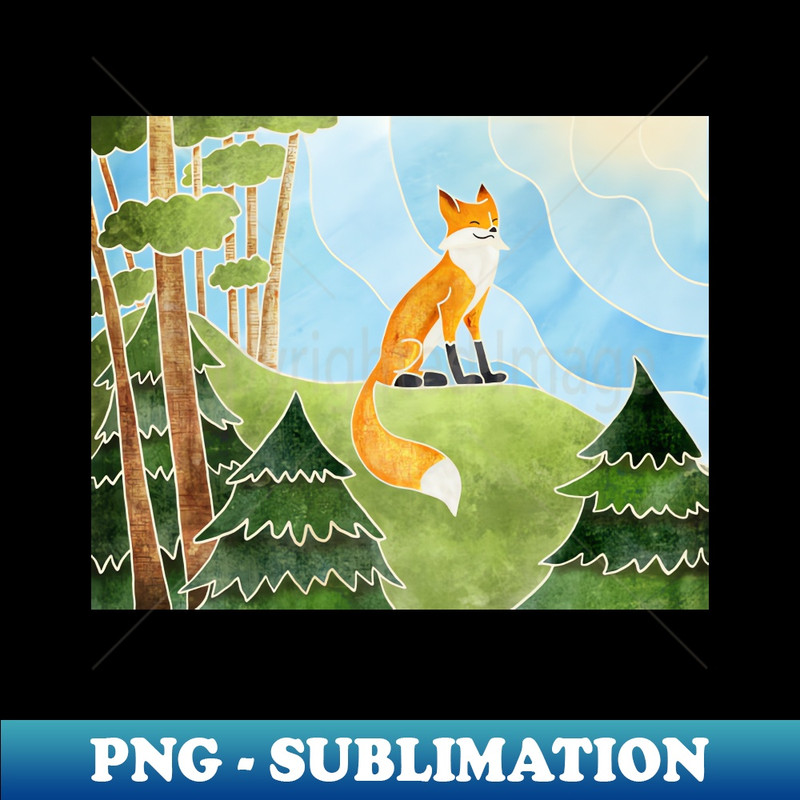 QY-9896_Cute Fox Smiling on a Hill in the Sun Batik silk painting style 6953.jpg