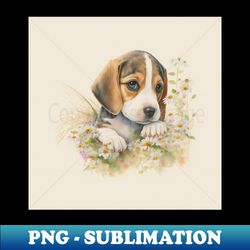 beagle baby puppy dog brown watercolor floral art 1 - stylish sublimation digital download - vibrant and eye-catching typography