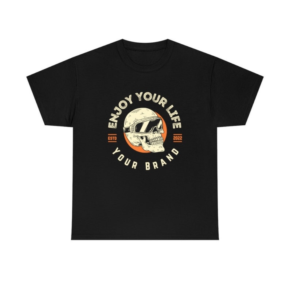 Enjoy Your Life Your Brand Black and Orange Skull with Goggles Illustration T-Shirt.jpg