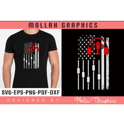 usa flag with audio engineering typohraphy and t shirt design
