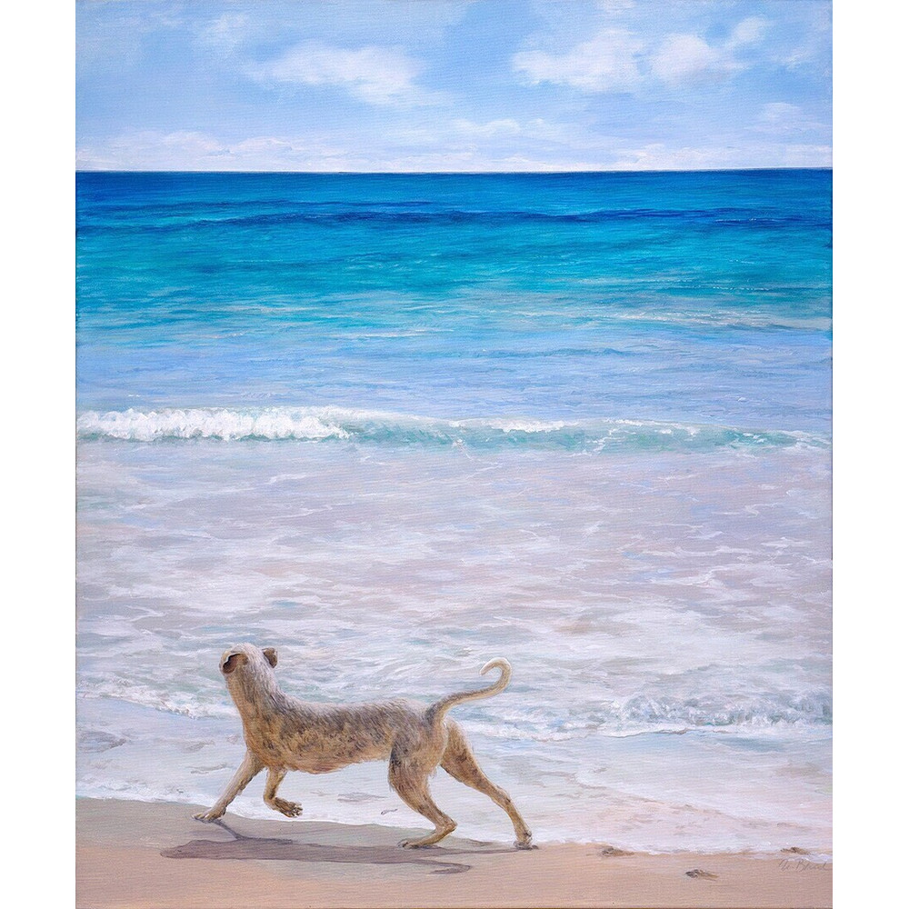 Atelier Benad Summer Dog Beach Original Acrylic Painting 100 x 120 cm SeaWaterSummerBeachRealismDreamyLandscapeModern Art.jpg