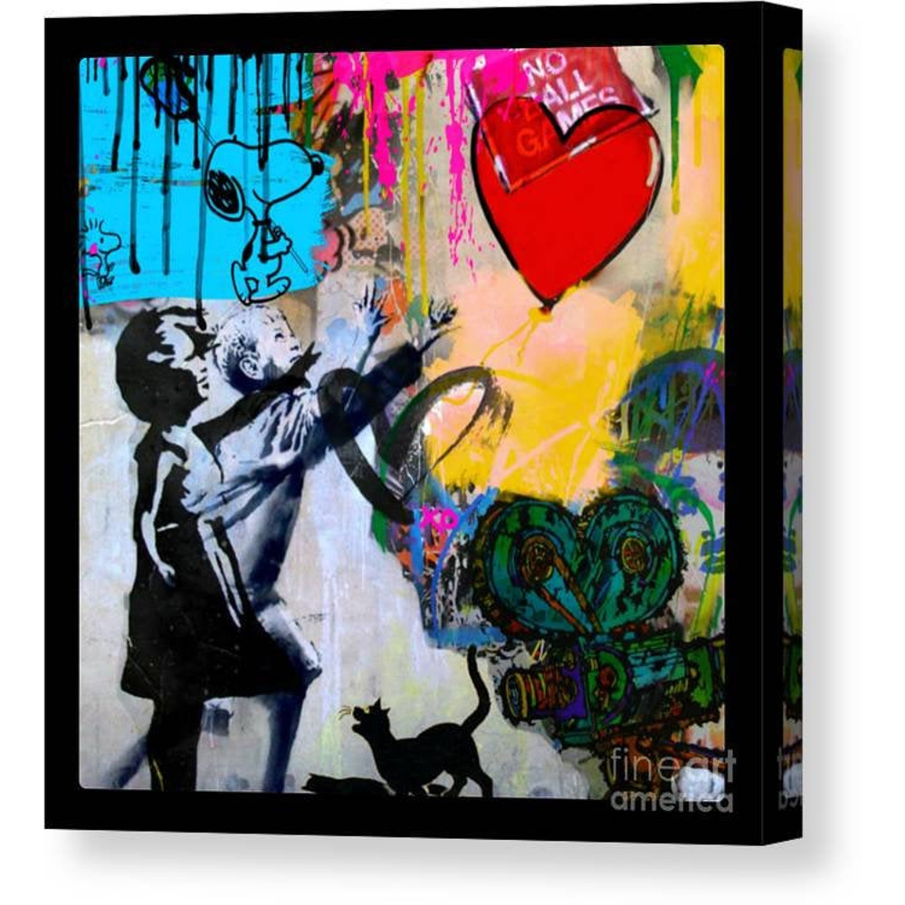 Homage motif Banksy Girl Homage Trouble with Balloon Special feature canvas with 5 cm thick stretcher frameColorsModern ArtPop ArtPrint-1.jpg