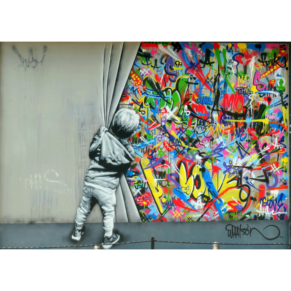 Hommage Banksy Curtain Art Street Art Photography by Jo to 75x100 Canvas PrintPoster PaperGraffitiTypographyXXL PrintsPortraitPopArt.jpg