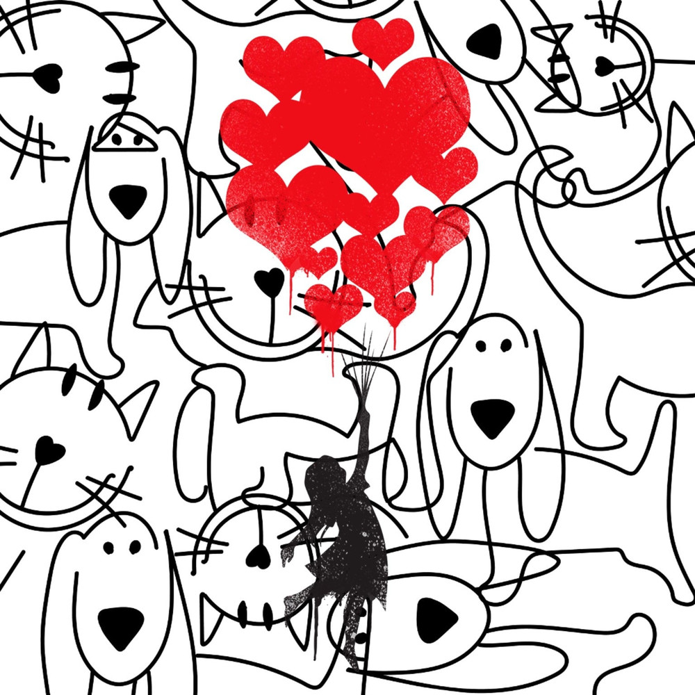 Hommage Banksy Dog Love Balloon Eding Art Street Art Modern Art 80 x 80 cm Canvas PrintPoster PaperColourfulAluDibondSilverAluPop Art.jpg