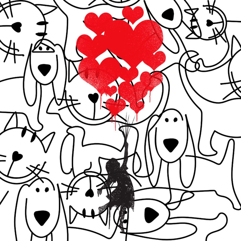 Hommage Banksy Dog Love Balloon Eding Art Street Art Modern Art 80 x 80 cm Canvas PrintPoster PaperColourfulAluDibondSilverAluPop Art.jpg