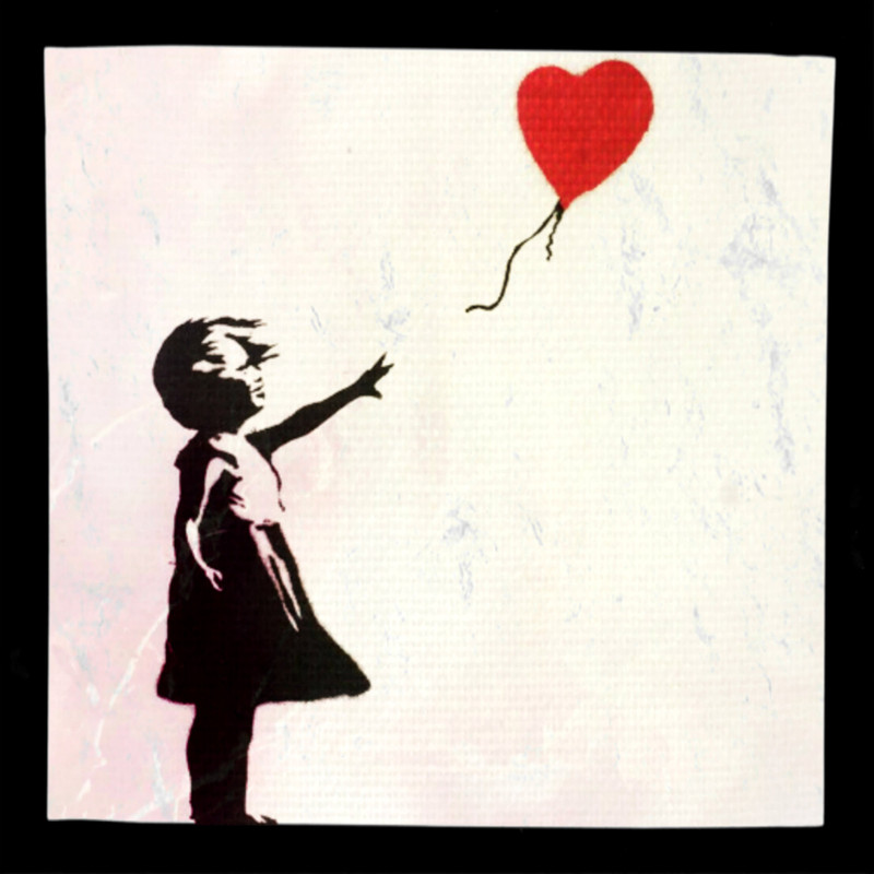 Hommage Banksy Girl with Balloon black border in print 80 x 80 cm canvas printposter papercolorfulAluDibondSilverAluPop Art.jpg