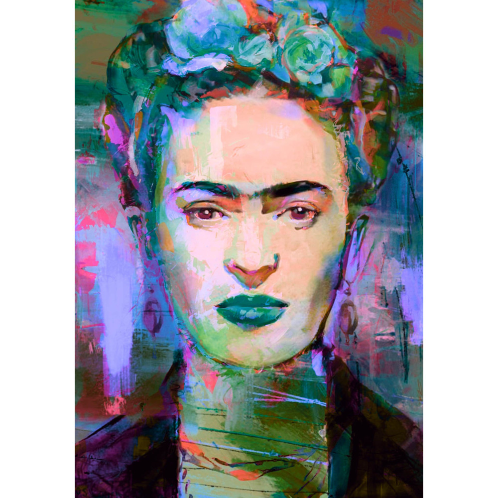 Hommage Frida Colors Purple Green up to 75x100 Canvas PrintPoster PaperMexicoModern ArtXXL PrintsFigurativePortraitPopArt.jpg
