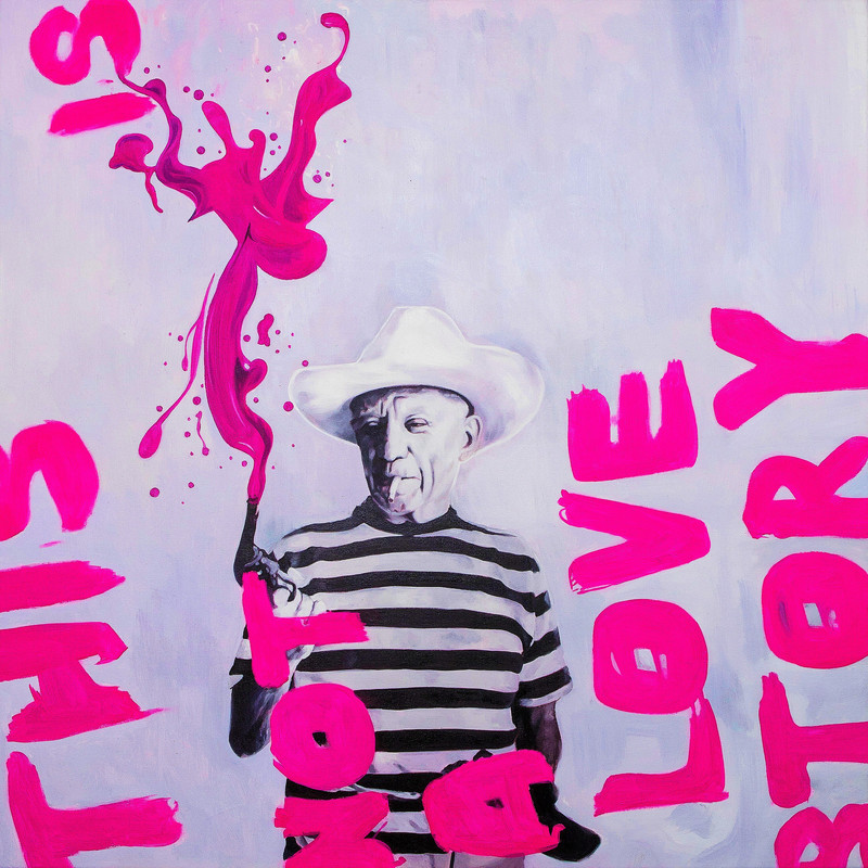 Hommage Pablo Picasso This is not an love Soft Pink 80 x 80 cm Canvas PrintPoster PaperMotivationColourfulAluDibondSilverAluPop Art.jpg