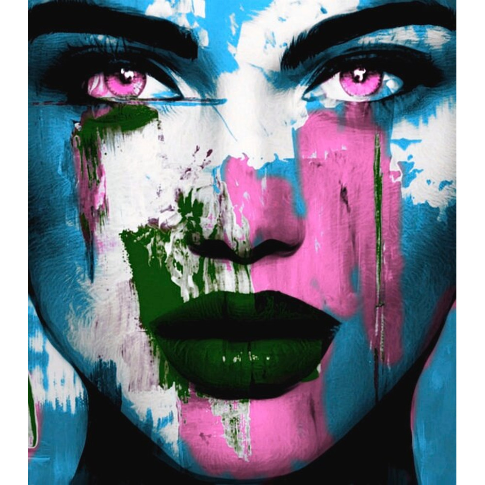 Just Face Overdose Green Expressive Female Gallery Print Acrylic Glass Pop Art up to 135 x 150 cm Canvas PrintModern ArtFemaleWomanPracticeModern.jpg