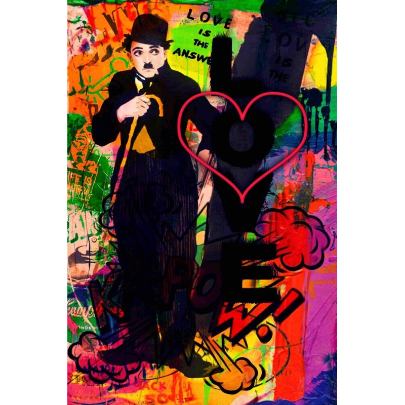 Motif Charlie Chaplin Street Art love is the answer up to 150 x 150 cm Gallery PrintCanvas PrintXXL PrintXXL FormatsAlu DibondPop Art.jpg
