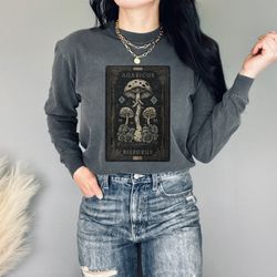 mushroom forest vintage tarot card cottagecore long sleeve tshirt tree nature forest mystical tee botanical sleeved cot
