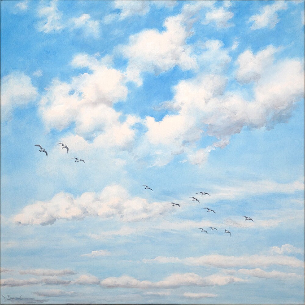 Atelier Benad Summer Sky Gull Original Acrylic Painting 90 x 90 cm SeaWaterSummerBeachCanvasRealismDreamyLandscapeModern Art.jpg