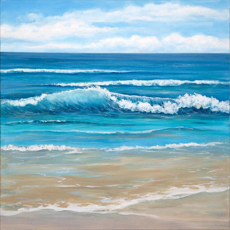 Atelier Benad Surf Wave Original Acrylic Painting 90 x 90 cm SeaWaterSummerBeachCanvasRealismDreamyLandscapeModern Art.jpg