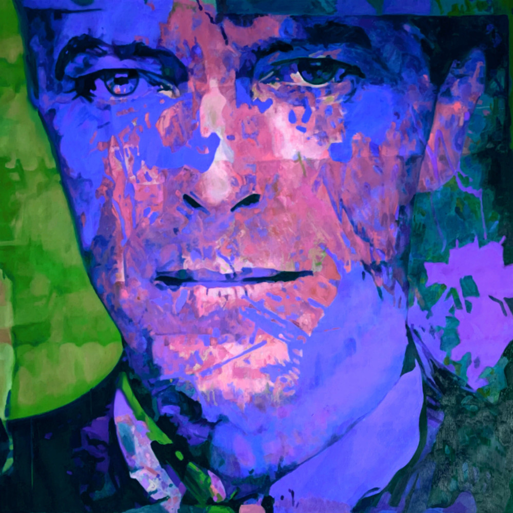 Homage David Bowie Blue Green Scarf Face up to 80 x 80 cm Canvas PrintPoster PaperRock MusicAlu DibondSilverAluPop ArtStreet Art.jpg