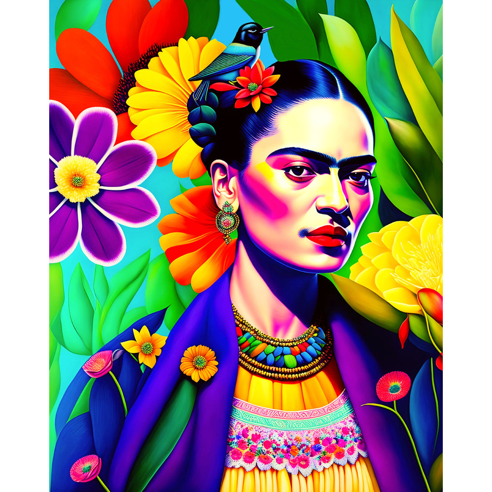 Homage Frida Kahlo Paradise Flowers Bird 40 x 60 cm Gallery PrintAcrylic GlassIncl Aluminum back framestreet artpop artplantscolorful.jpg