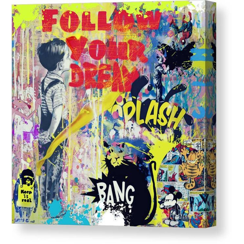 Homage motif Banksy Homage Follow u dream Special feature canvas with 5 cm thick stretcher framecolorscomicpop artprint.jpg