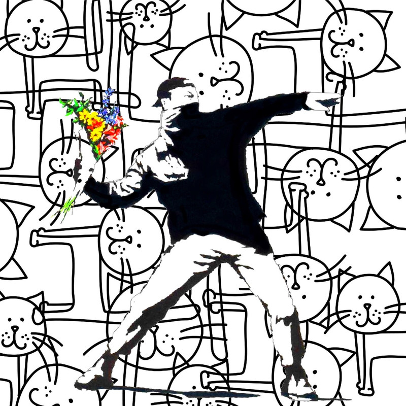 Hommage Banksy Cat Edding Art Rowdy Eding Art Street Art Modern Art 80 x 80 cm Canvas PrintPoster PaperColourfulAluDibondSilverAluPop Art.jpg