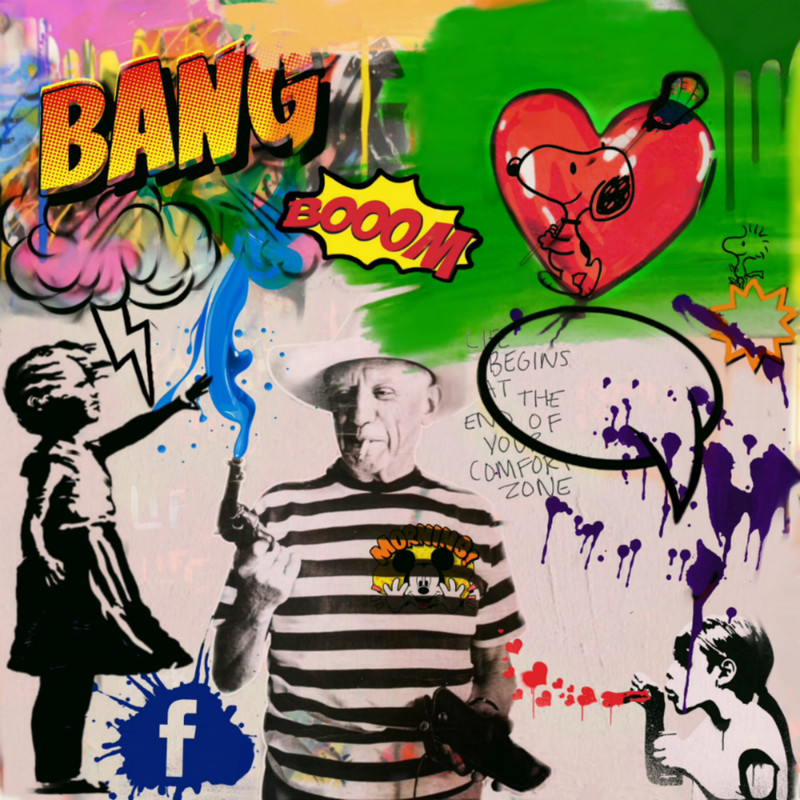 Hommage Banksy Girl with Balloon 80 x 80 cm Canvas PrintPoster PaperMotivationColourfulAluDibondSilverAluPop ArtMotif Pablo Picasso.jpg