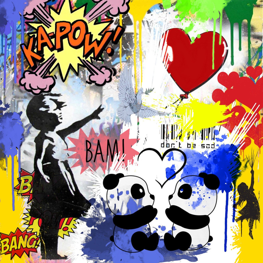 Hommage Banksy Girl with Balloon Panda Love Street Art Modern Art 80 x 80 cm Canvas PrintPoster PaperColourfulAluDibondSilverAluPop Art.jpg