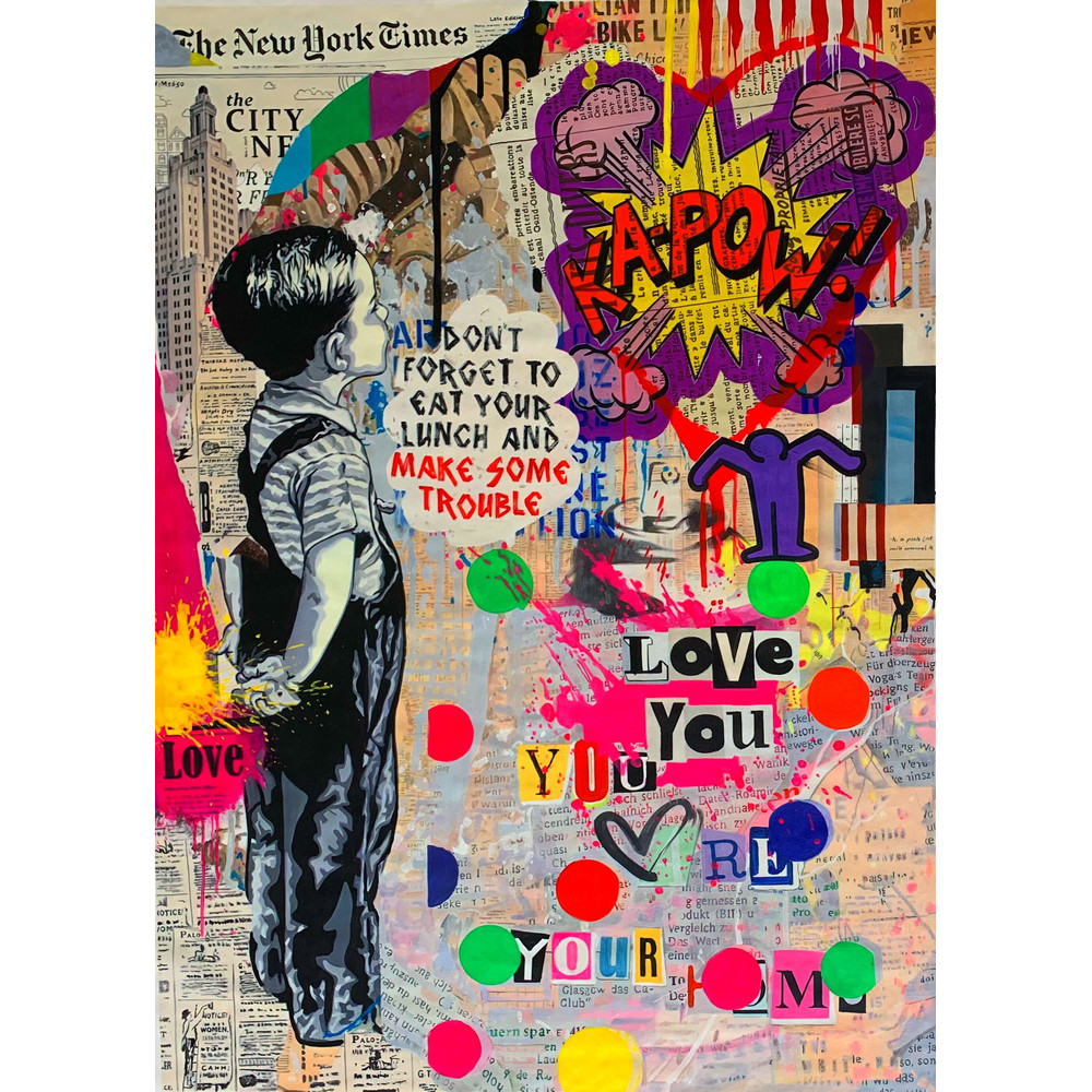 Hommage Banksy Mr Street Art Love u home KAPOW 75x100 canvas printposter papermodernXXL printmodern artpop artdecorativegraffiti.jpg