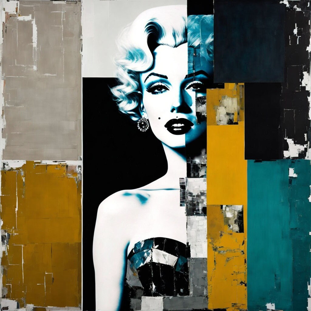 Motif Marilyn Monroe urban collage print gallery print acrylic glass pop art up to 150 x 150 cm canvas printabstractmodern artart frame black.jpg