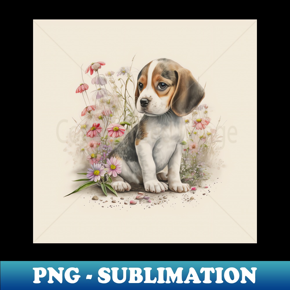 VJ-3894_Beagle Baby Puppy Dog Brown Watercolor Floral Art 7 5051.jpg