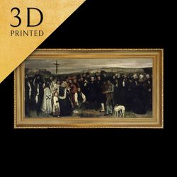a burial at ornans by gustave courbet, 3d printed with texture and brush strokes looks like original