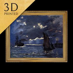 a seascape, shipping by moonlight by claude monet, 3d printed with texture and brush strokes looks l