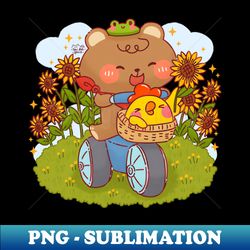 cute bear cycling in sunflower field - png transparent sublimation design - fashionable and fearless