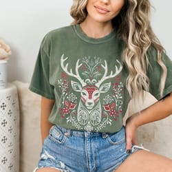 scandinavian folk art deer shirt scandi nordic design tshirt trendy christma s top xmas reindeer tee boxing day clothi