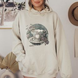 teapot hoodie alice inspired hoodie gothic shirt  vintage hoodie old book hoodie cottagecore hoodie book dark academia v