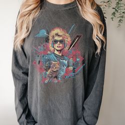 vintage disco cowgirl long sleeve tshirt 80s eighties babe and cat design shirt retro clothing oversized top plus size