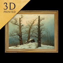 cairn in snow by caspar david friedrich, 3d printed with texture and brush strokes looks like origin