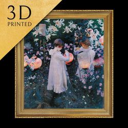 carnation, lily, lily, rose by john singer sargent, 3d printed with texture and brush strokes looks