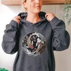 ying yang koi fish hoodie art nouveau shirt japanese gift japan lover top street wear hoody vintage trendy sweater gold