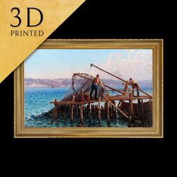 fishermen bringing in the catch by fausto zonaro, 3d printed with texture and brush strokes looks