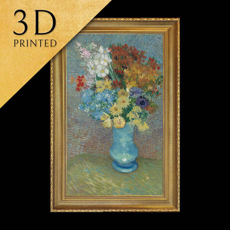 Flowers in a Blue Vase by Vincent Van Gogh, 3d Printed with texture and brush strokes looks like original oil-painting, code419.jpg