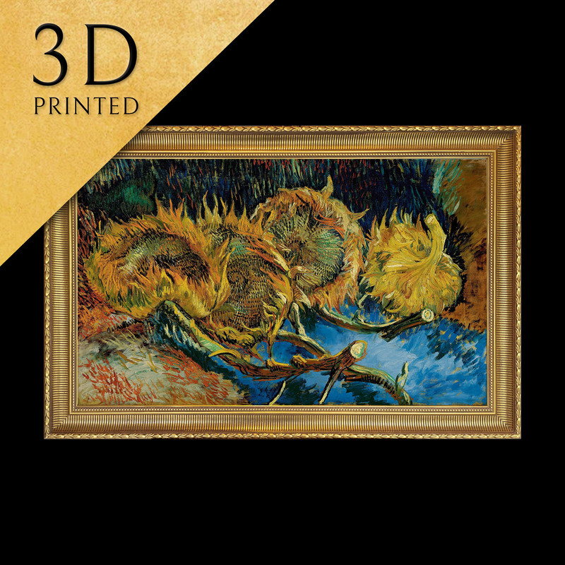 Four Sunflowers Gone to Seed by Vincent Van Gogh, 3d Printed with texture and brush strokes looks like original oil-painting, code058.jpg
