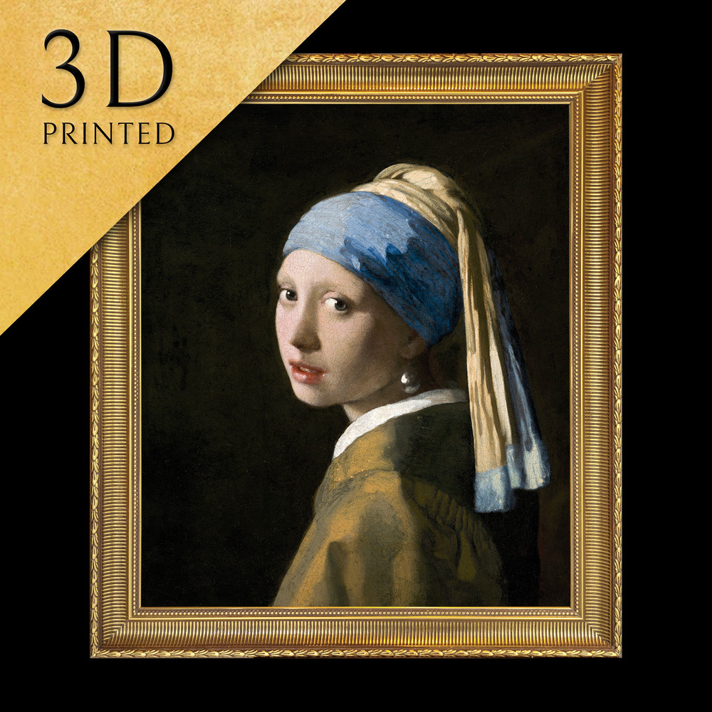 Girl with a Pearl Earring by Johannes Vermeer, 3d Printed with texture and brush strokes looks like original oil-painting, code039.jpg