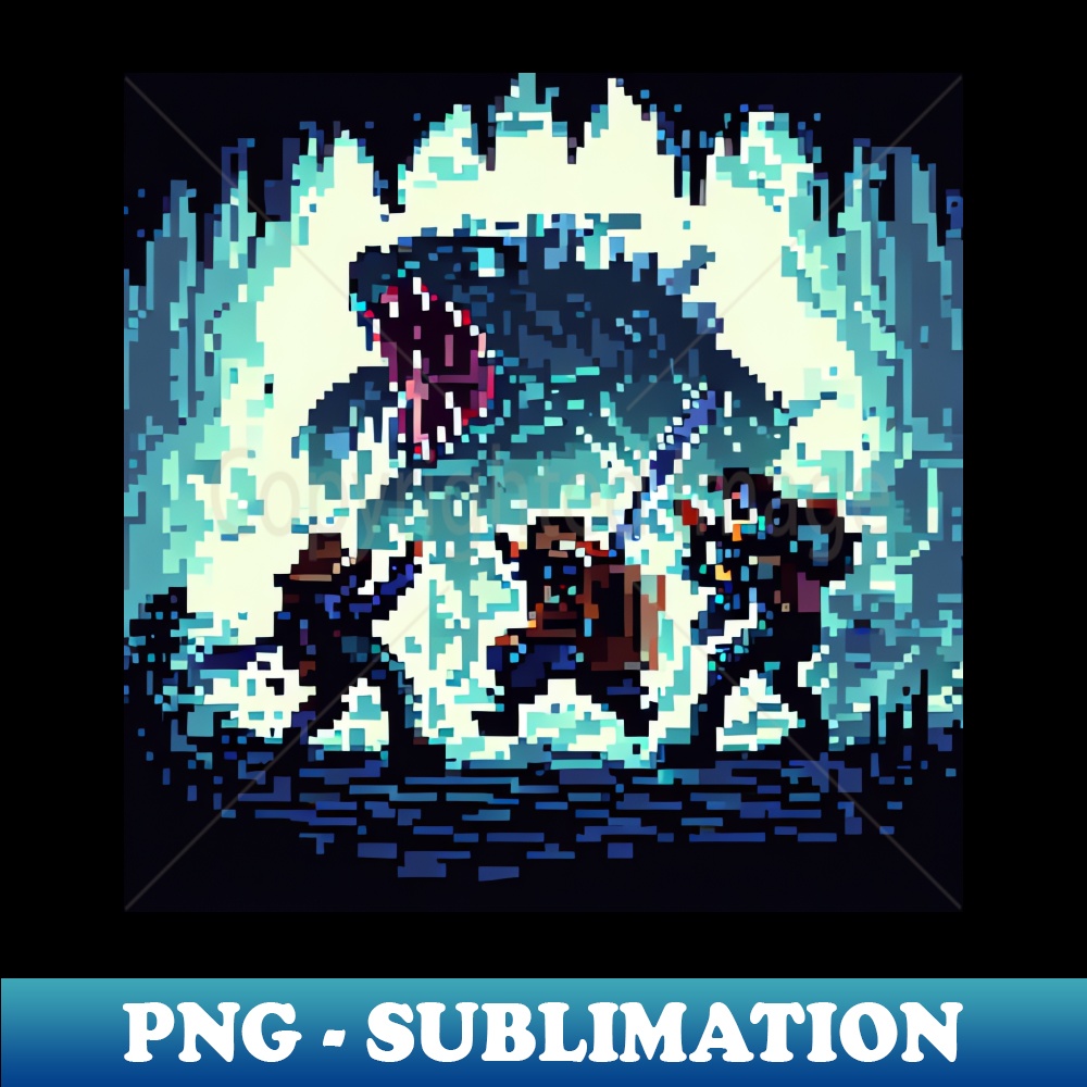 YM-729_A group of adventurers fighting a monster in a cave pixel art 5355.jpg