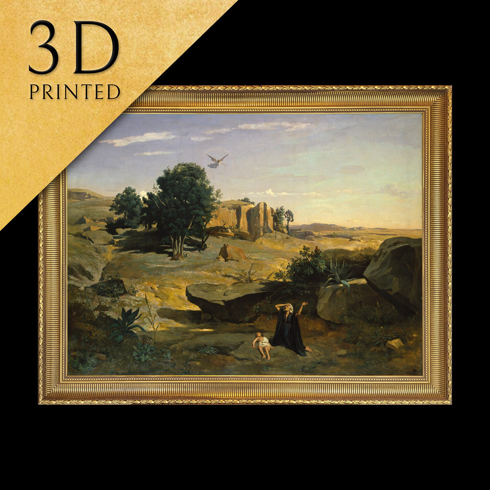 Hagar in the Wilderness by Jean-Baptiste Camille Corot, 3d Printed with texture and brush strokes looks like original oil-painting, code209.jpg